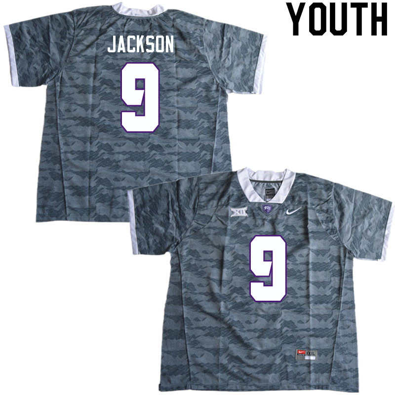 Youth #9 Chase Jackson TCU Horned Frogs College Football Jerseys Sale-Gray